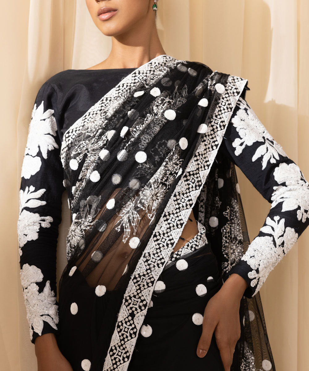 Sapphire Festive Unstitched Collection | 3SFELX24V628 Black Saree - Image 3