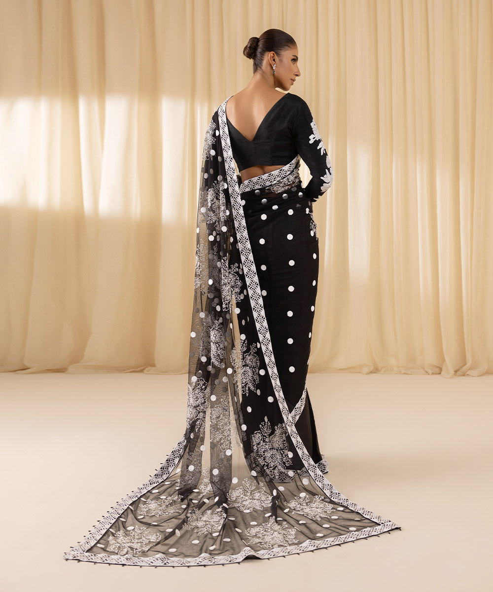 Sapphire Festive Unstitched Collection | 3SFELX24V628 Black Saree - Image 4