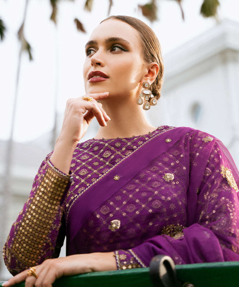 Sapphire Festive Unstitched Collection | 3SFELX24V644 Purple Saree - Image 4