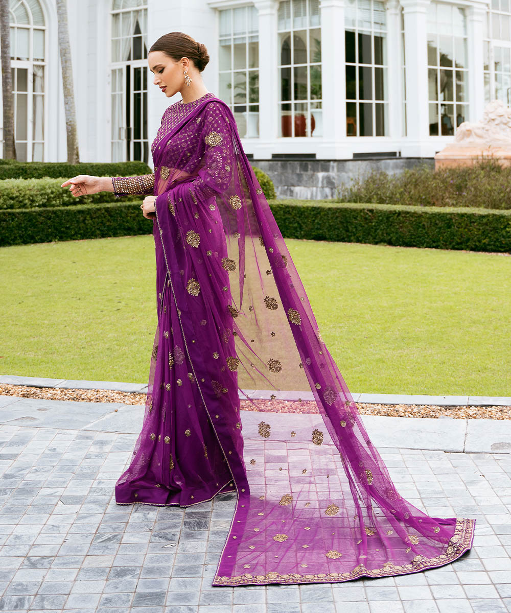 Sapphire Festive Unstitched Collection | 3SFELX24V644 Purple Saree - Image 2