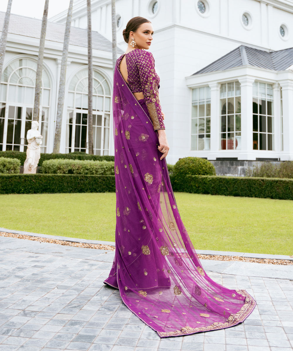 Sapphire Festive Unstitched Collection | 3SFELX24V644 Purple Saree - Image 3