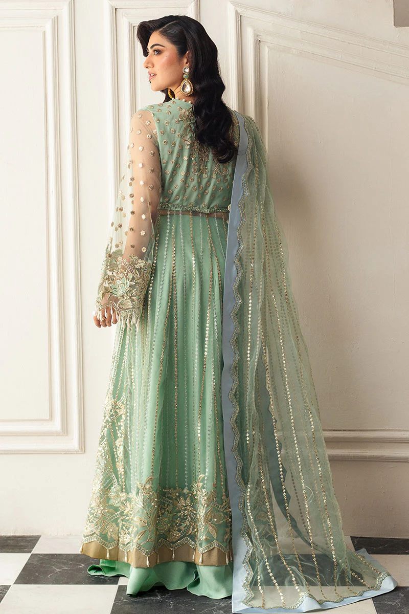 Hemline Aura Debut Wedding Unstitched by Mushq | Pistachio - Image 2