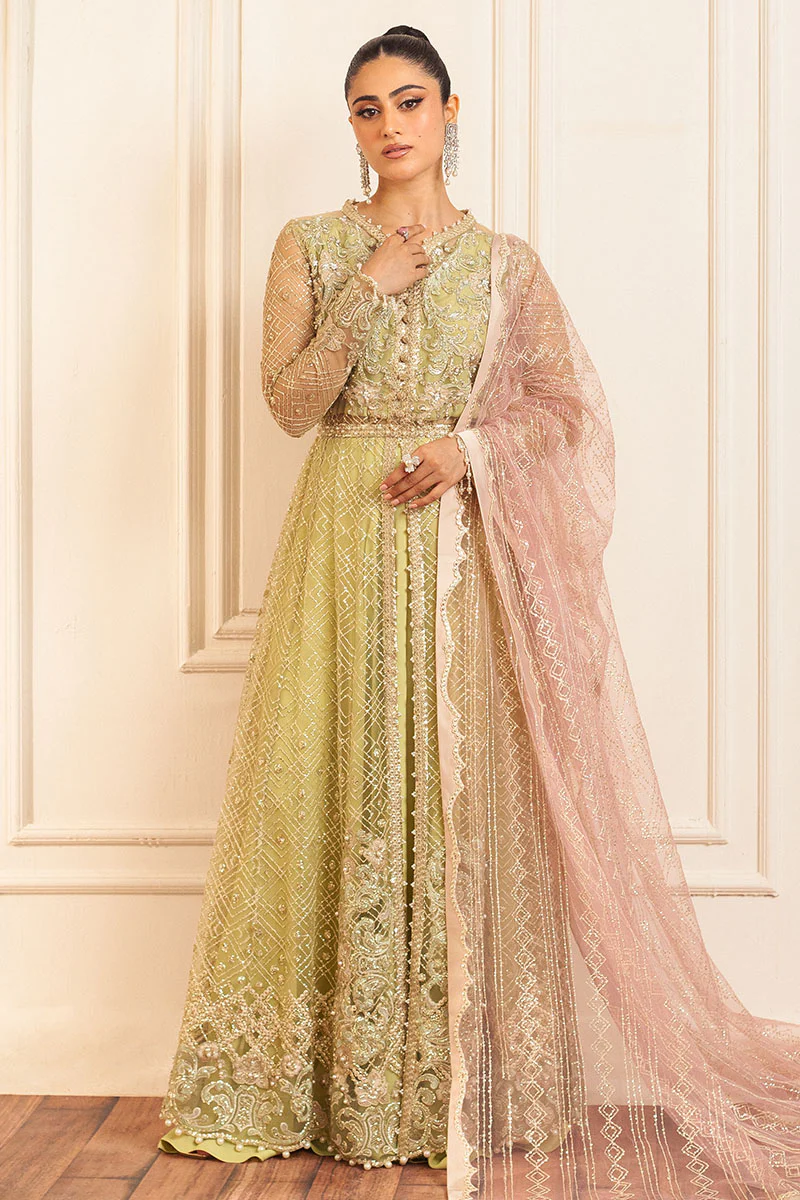 Hemline Aura Debut Wedding Unstitched by Mushq | Wasabi