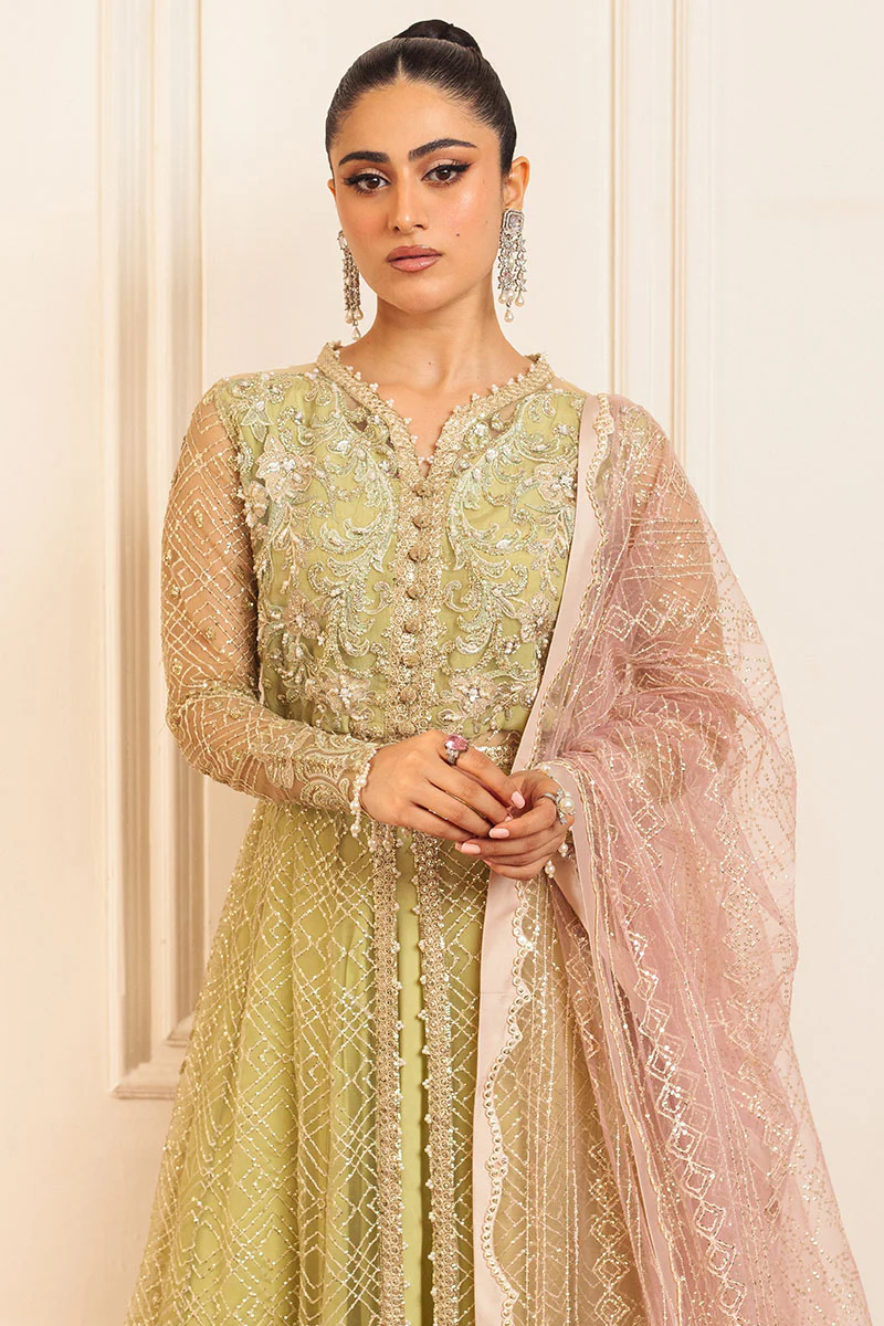 Hemline Aura Debut Wedding Unstitched by Mushq | Wasabi - Image 3