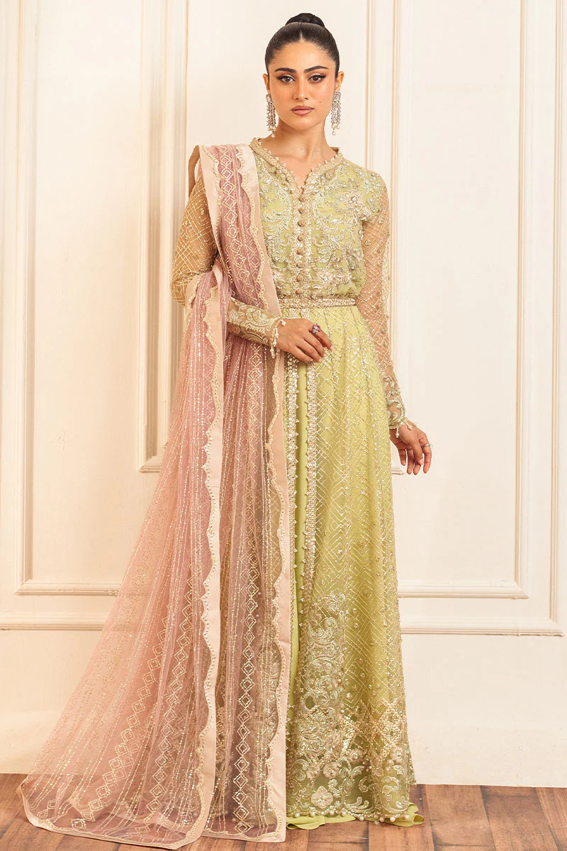 Hemline Aura Debut Wedding Unstitched by Mushq | Wasabi - Image 5