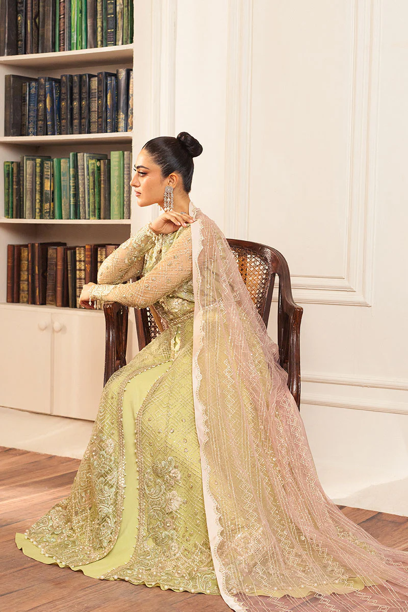 Hemline Aura Debut Wedding Unstitched by Mushq | Wasabi - Image 6