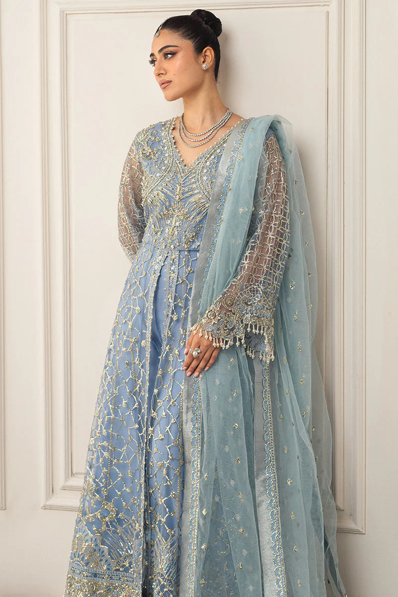 Hemline Aura Debut Wedding Unstitched by Mushq | Periwinkle - Image 4