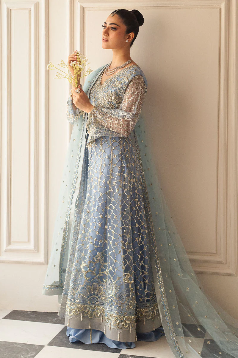 Hemline Aura Debut Wedding Unstitched by Mushq | Periwinkle - Image 3