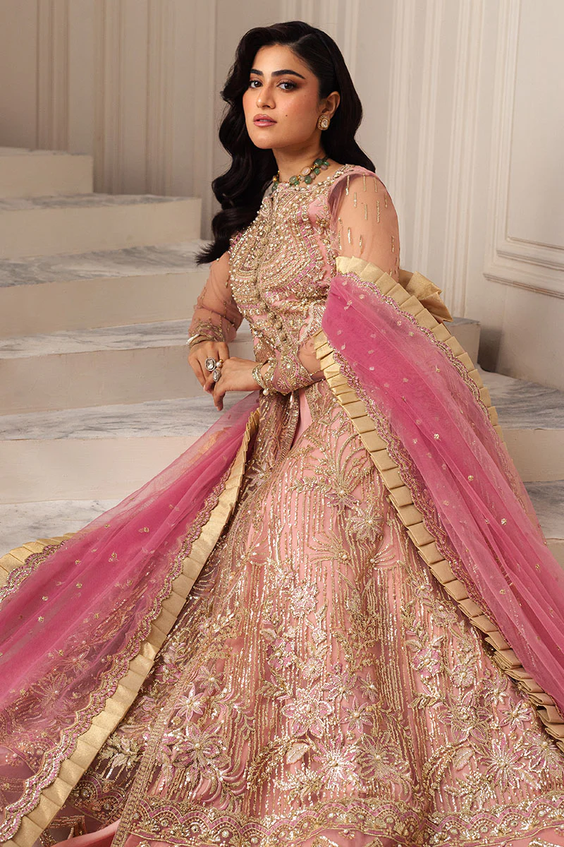 Hemline Aura Debut Wedding Unstitched by Mushq | Amaranth - Image 8