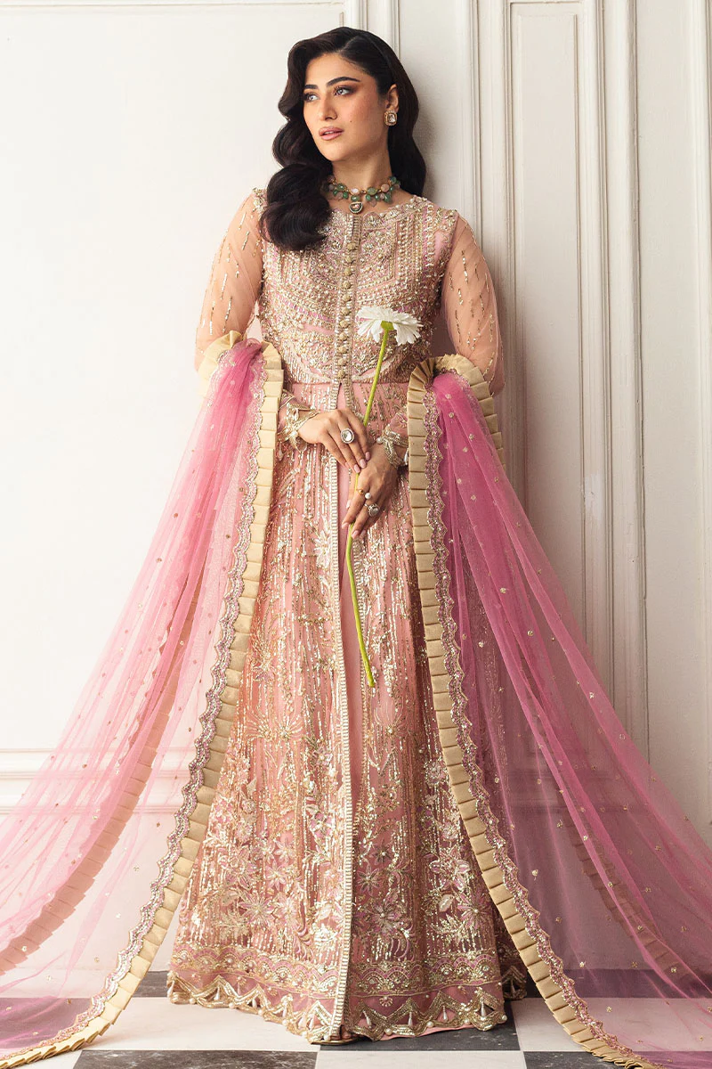 Hemline Aura Debut Wedding Unstitched by Mushq | Amaranth - Image 6
