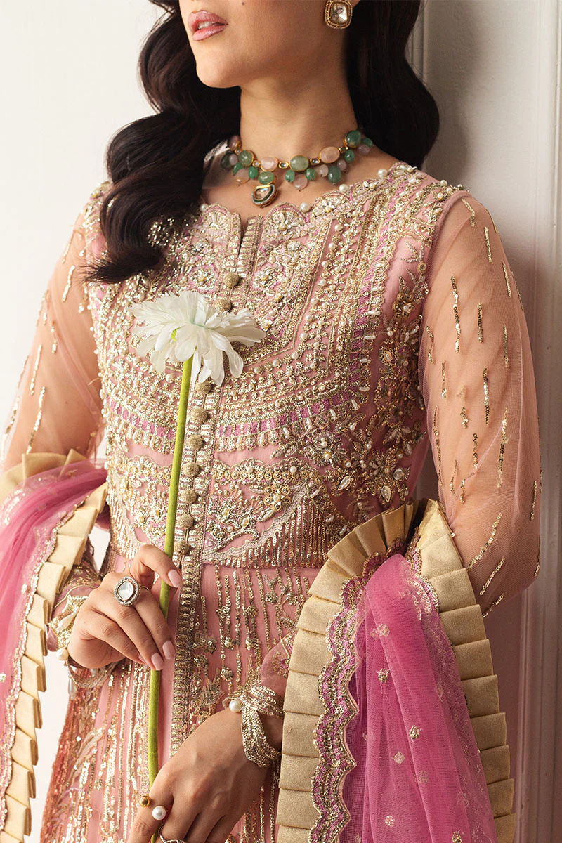 Hemline Aura Debut Wedding Unstitched by Mushq | Amaranth - Image 5
