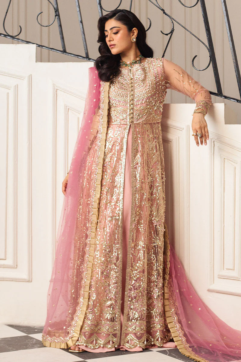 Hemline Aura Debut Wedding Unstitched by Mushq | Amaranth - Image 3