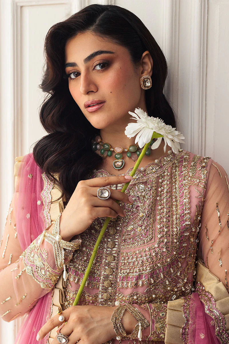 Hemline Aura Debut Wedding Unstitched by Mushq | Amaranth - Image 4