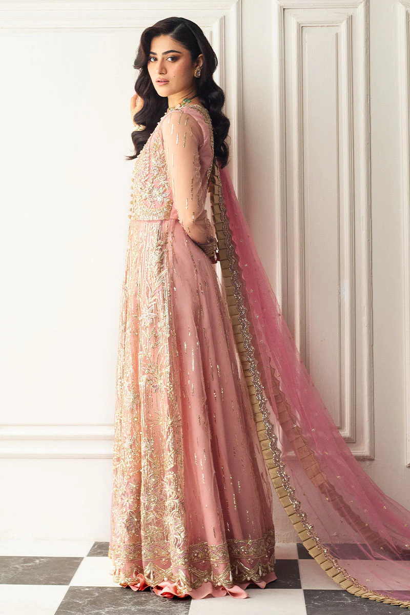 Hemline Aura Debut Wedding Unstitched by Mushq | Amaranth - Image 2