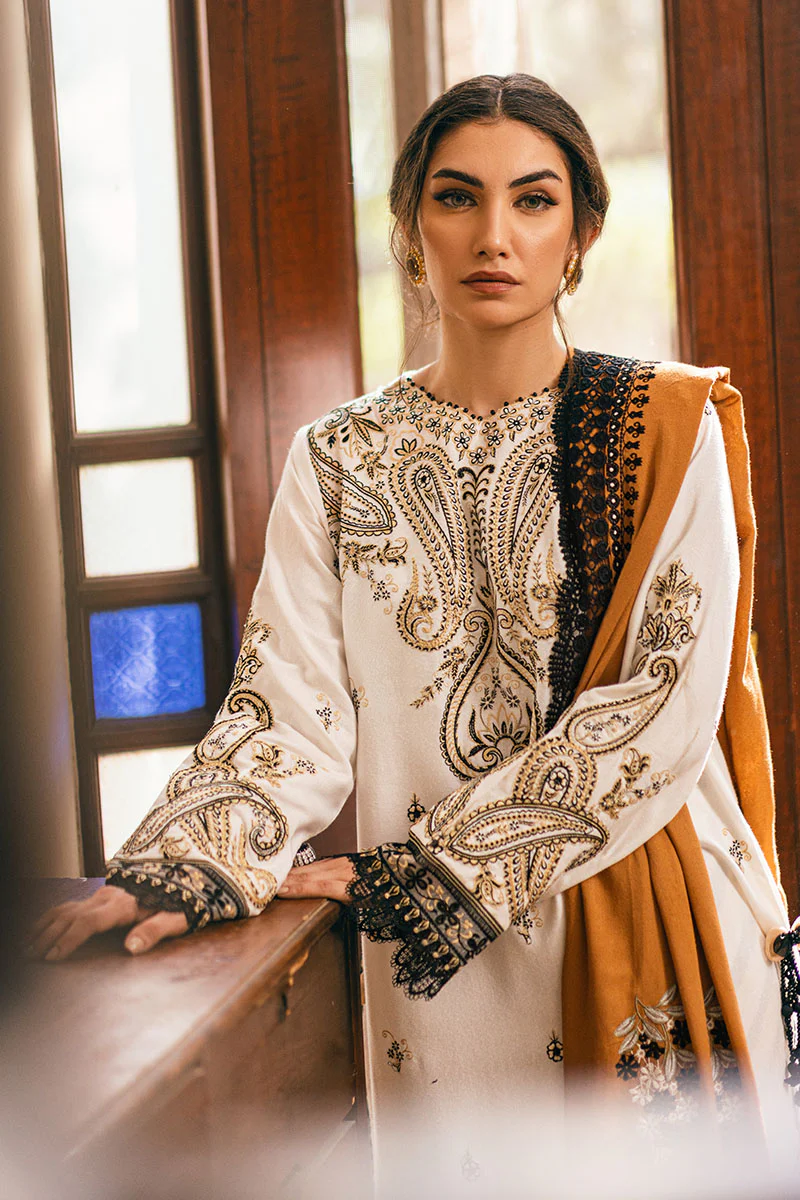 Mushq Hemline Winter Karandi | Ivory Whisper - Image 4