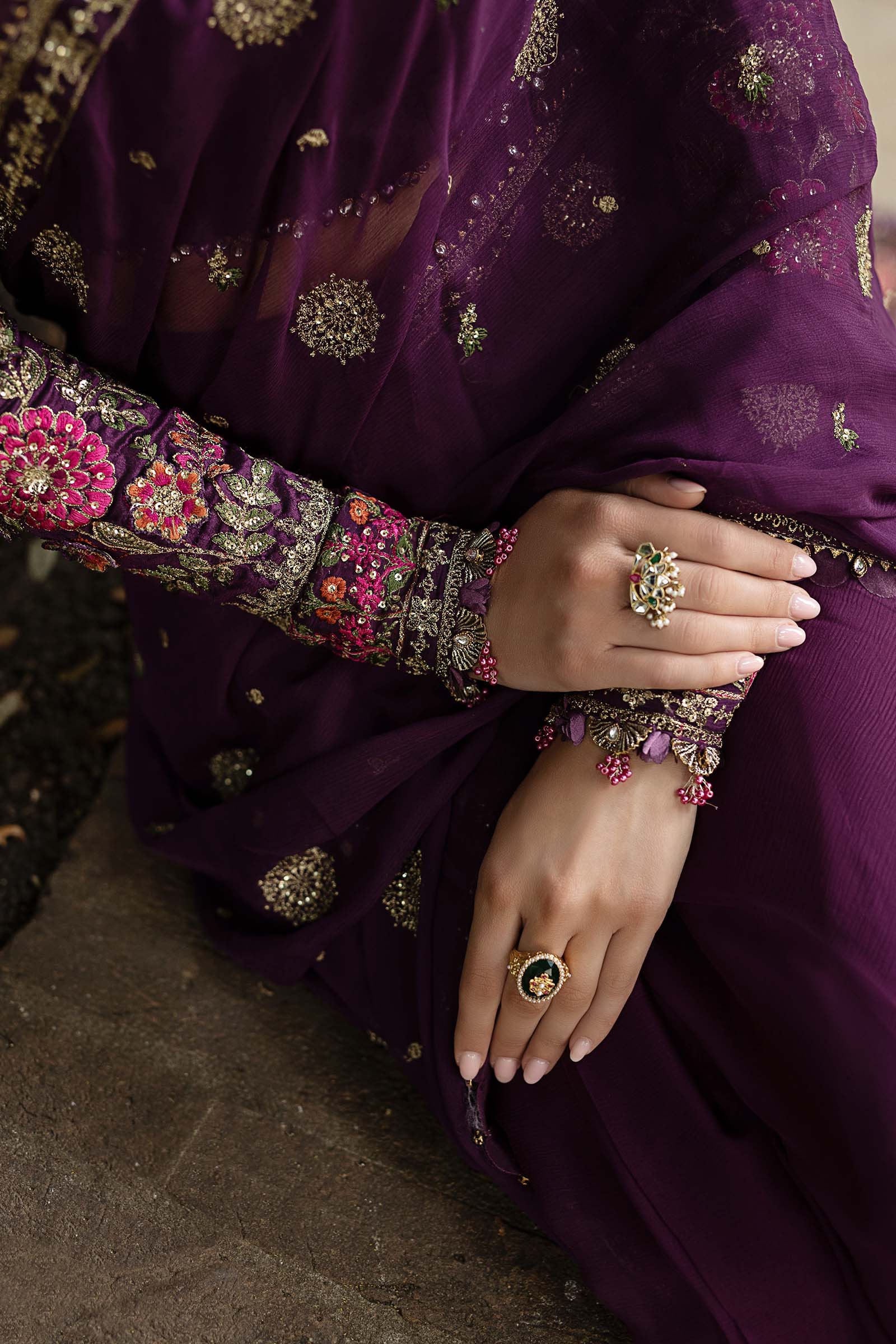 MARIA B Soiree Unstitched Embroidered Chiffon Saree WF-09-01-Purple - Image 6