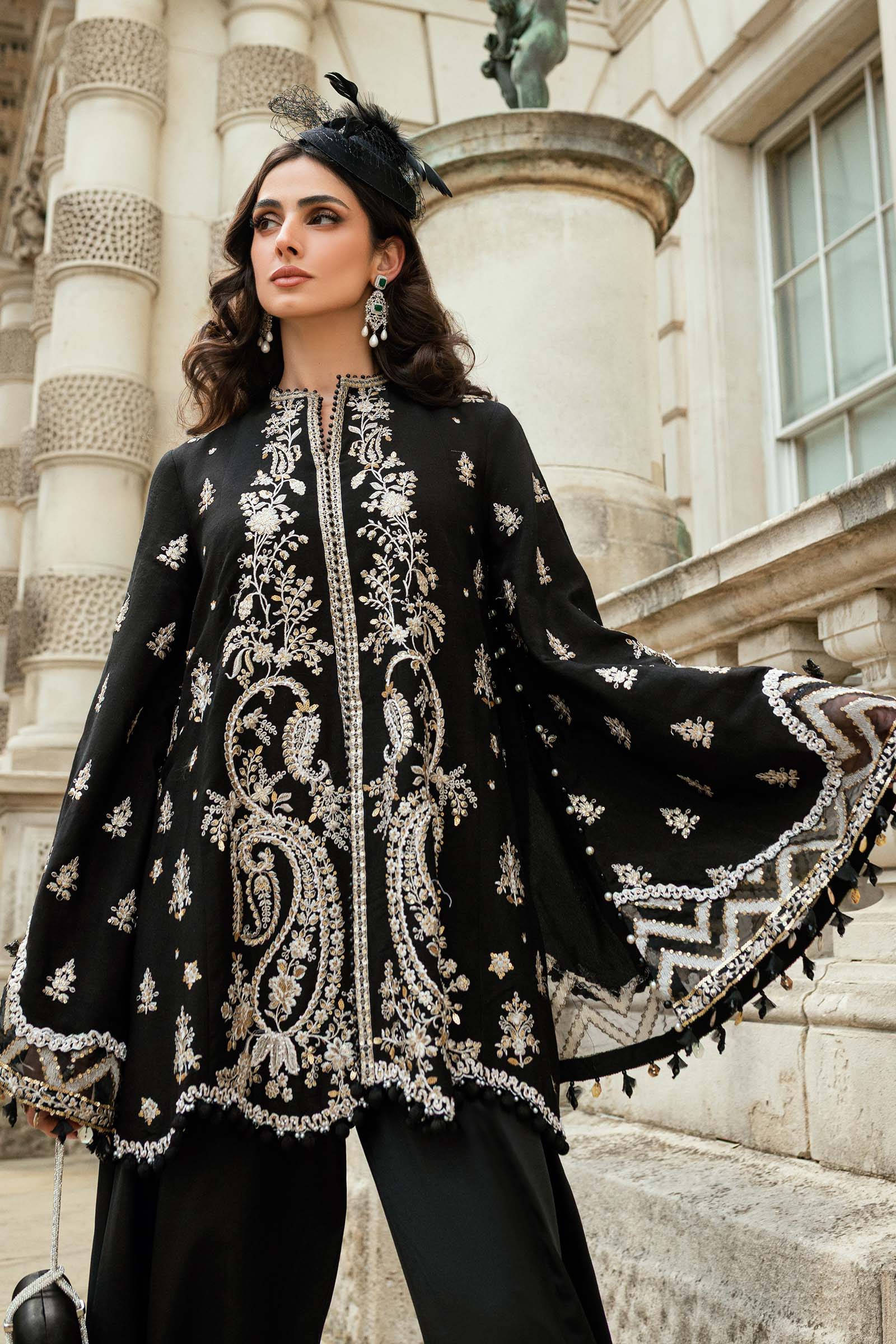 MARIA B Soiree Unstitched Embroidered Raw Silk Suit WF-09-03-Black - Image 5
