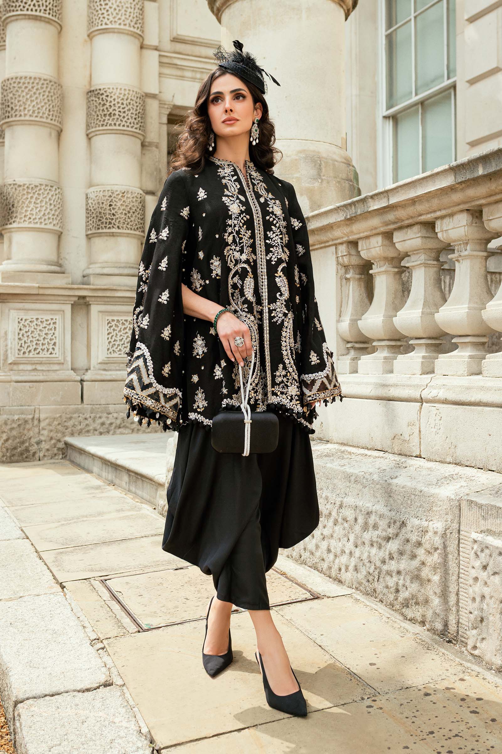 MARIA B Soiree Unstitched Embroidered Raw Silk Suit WF-09-03-Black - Image 3