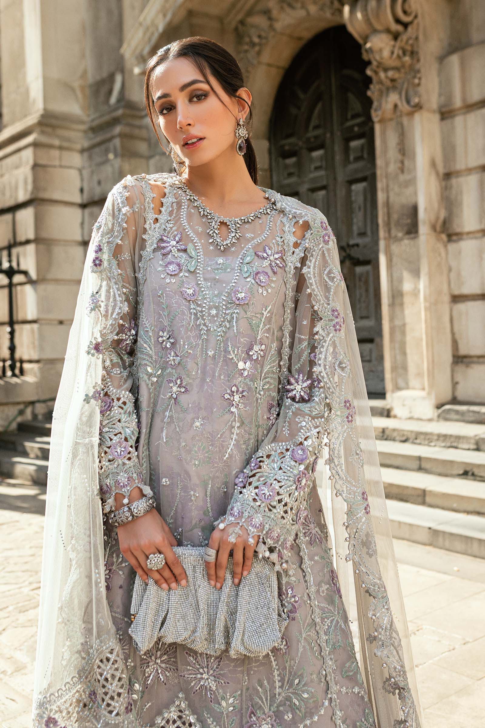 MARIA B Soiree Unstitched Embroidered Net Suit WF-09-07-Grey - Image 5