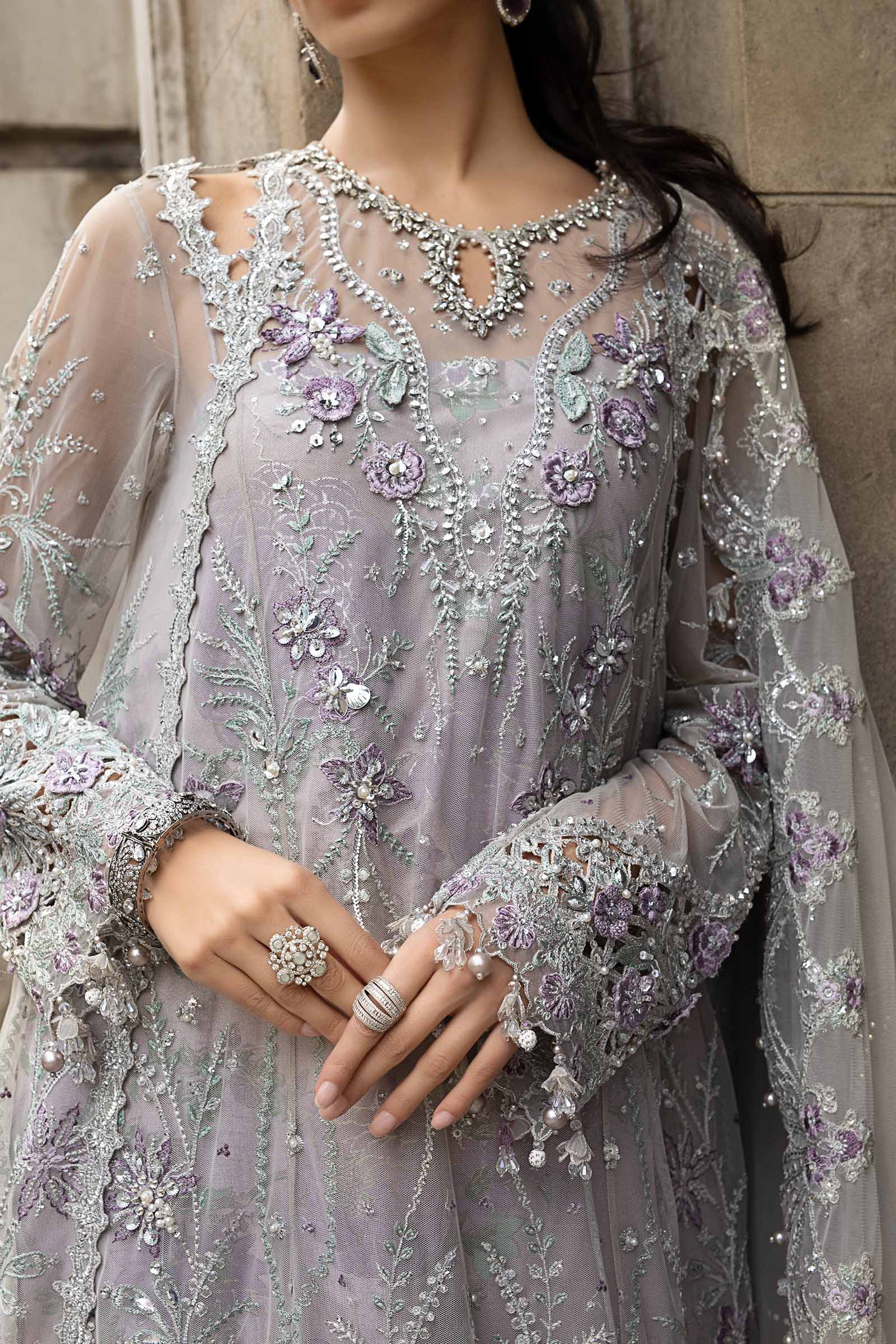 MARIA B Soiree Unstitched Embroidered Net Suit WF-09-07-Grey - Image 4