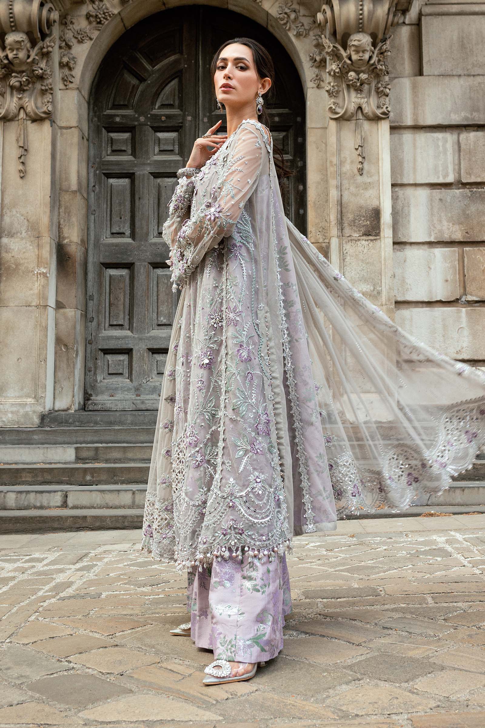 MARIA B Soiree Unstitched Embroidered Net Suit WF-09-07-Grey - Image 2