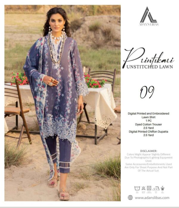 Adan's Libas Printkari Unstitched 3 Piece Lawn Collection'2023-A-09 (GZ-246)