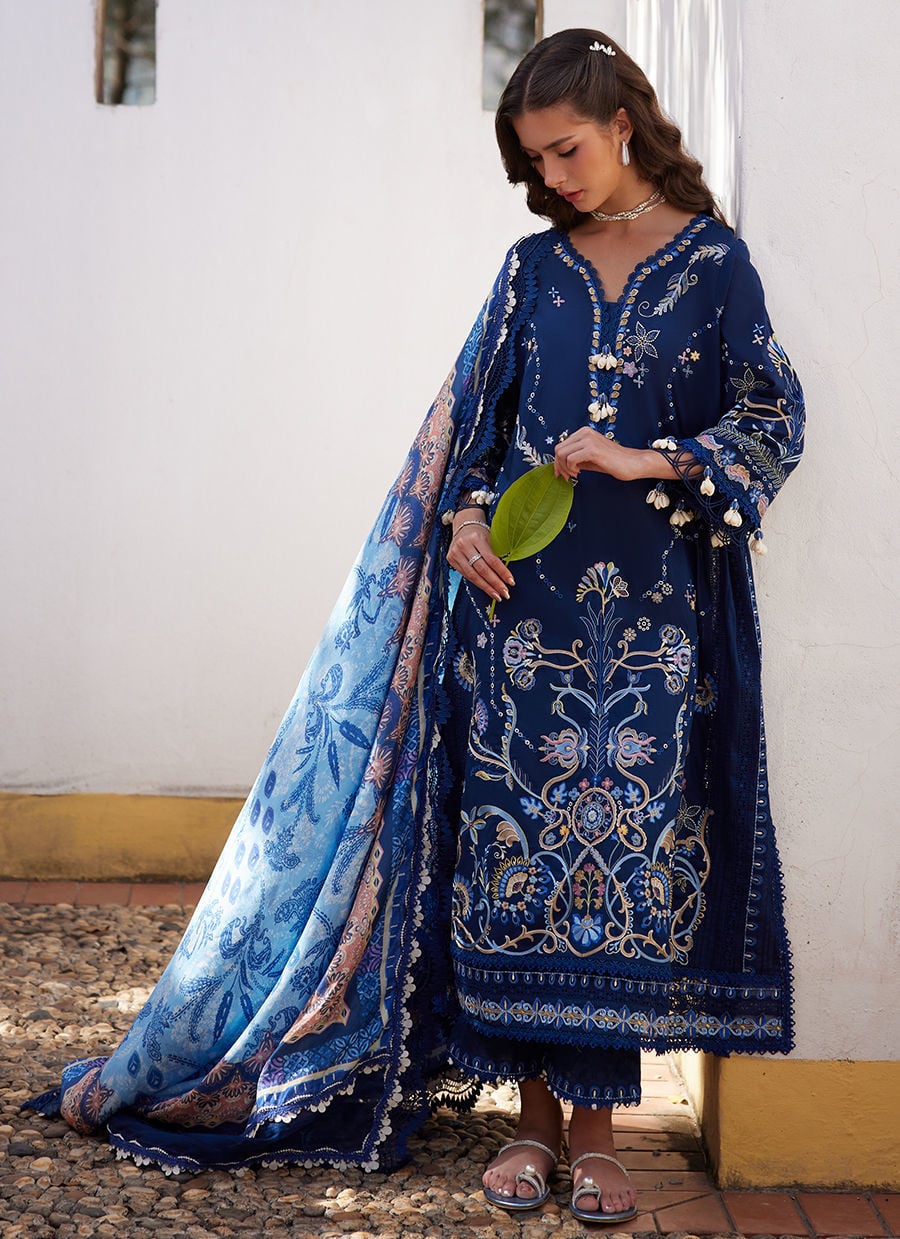 Farah Talib Aziz Luxury Lawn 2026 | Nia Navy - Image 3