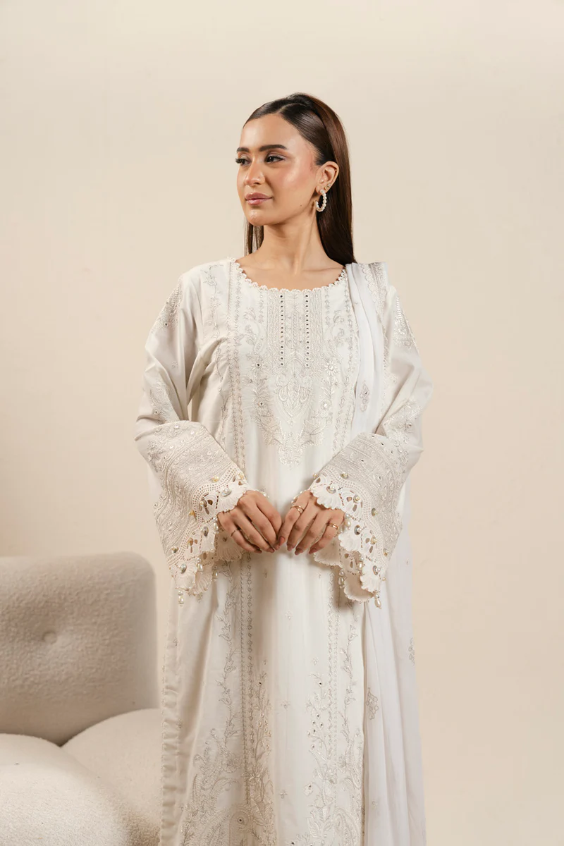 AlKaram Spring Summer 2026 Lawn || CAW-09-26-White - Image 4