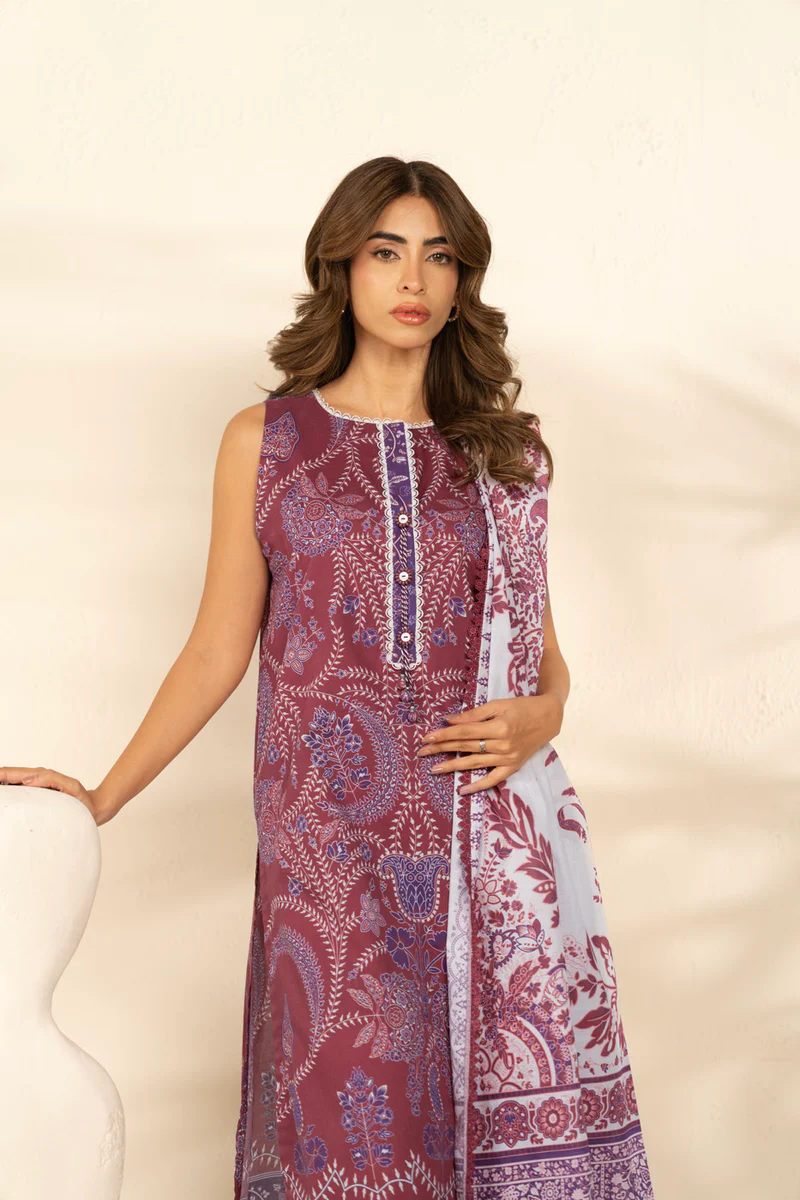 AlKaram Spring Summer 2026 Lawn || MS-185-26-Maroon - Image 5
