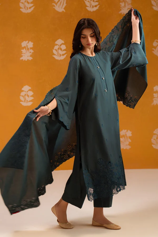Cross Stitch Unstitched Chikankari Lawn 2026 | DEEP TEAL