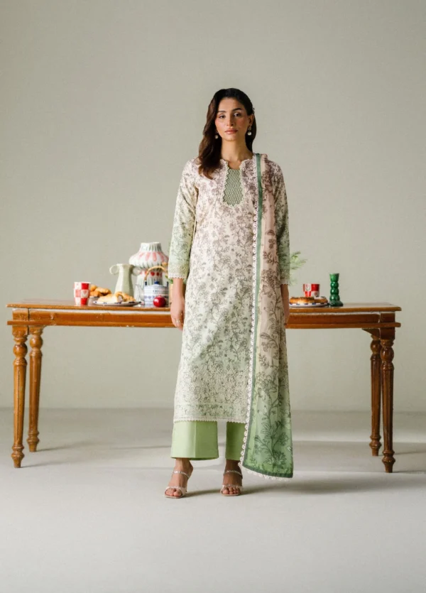 FNF Printed Lawn 2026 by Faiza Faisal || D-1 Sage Whisper