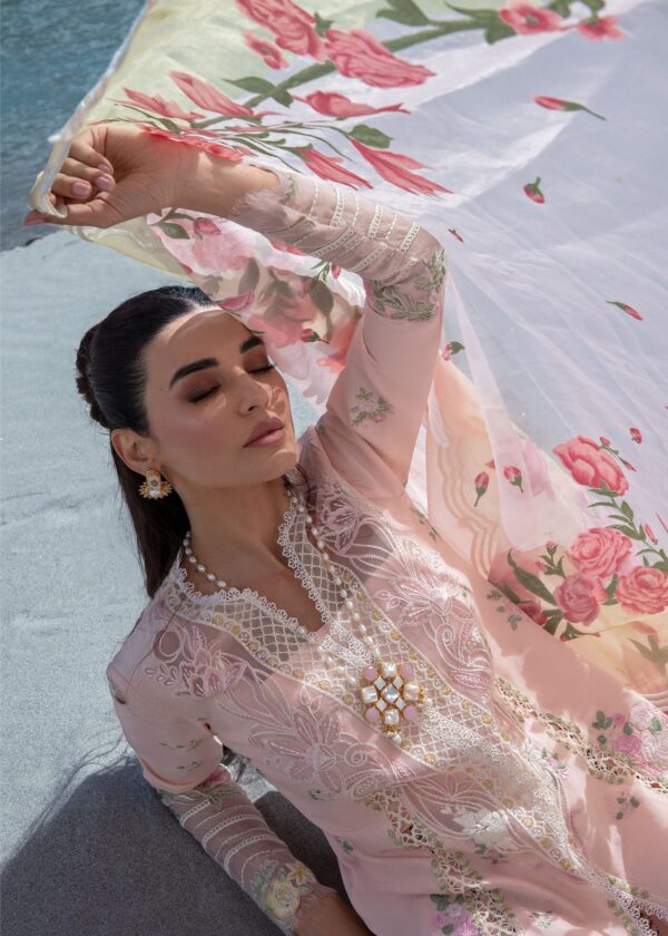 Alternative view of Crimson Luxury Lawn 2024 | Sarfaraz | Forget Me Not - Sorbet Pink