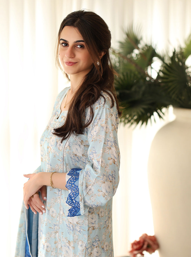 Rangeen Luxury Printed Raw Silk Suit | Hibiscus Glow - Image 2