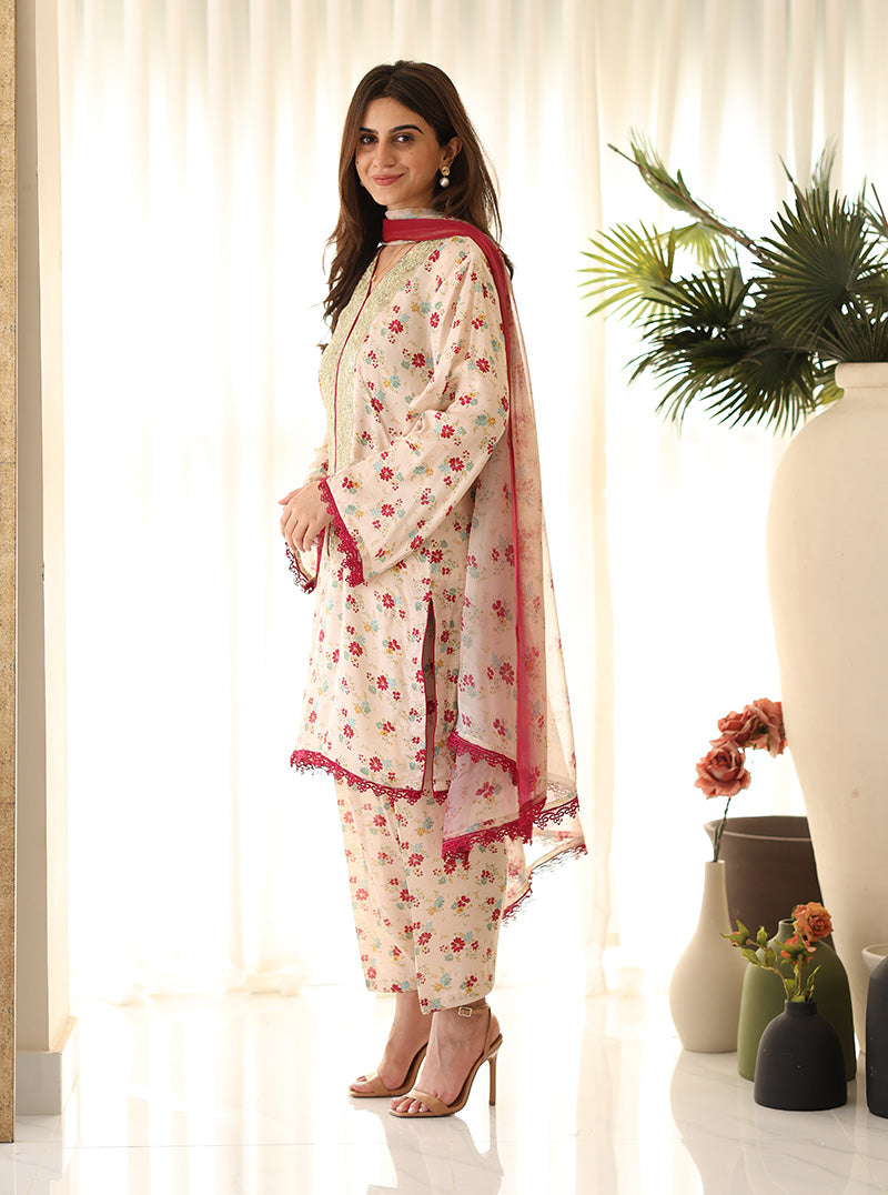 Rangeen Luxury Printed Raw Silk Suit | Tropical Shine - Image 2