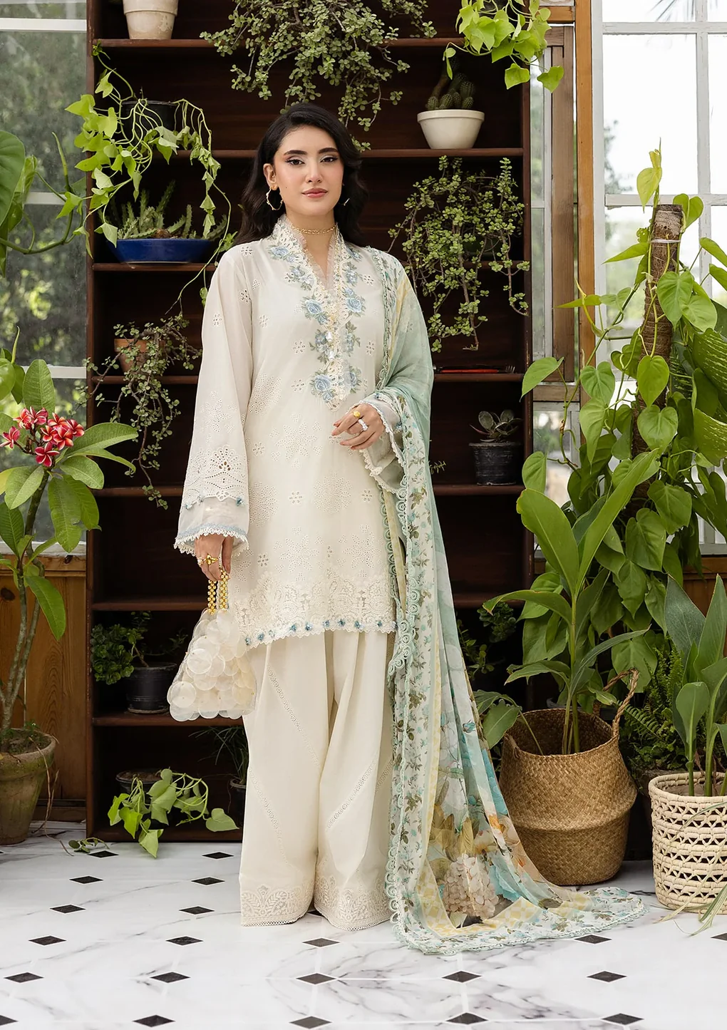 Elaf Chikankari With Chiffon EEC-1B Pearlista