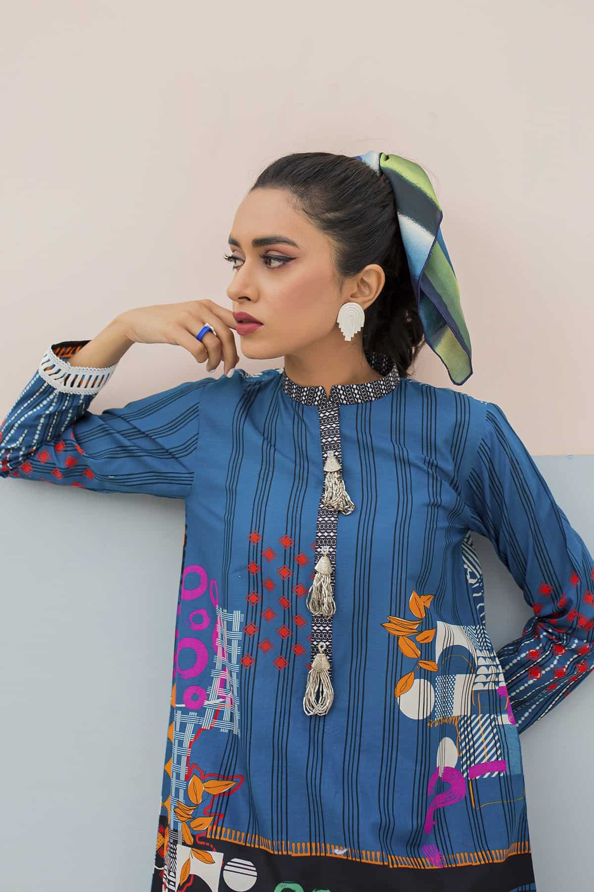 BTW Unstitched Designer Lawn Kurti - Moonit Ocean (GZ-372) - Image 4