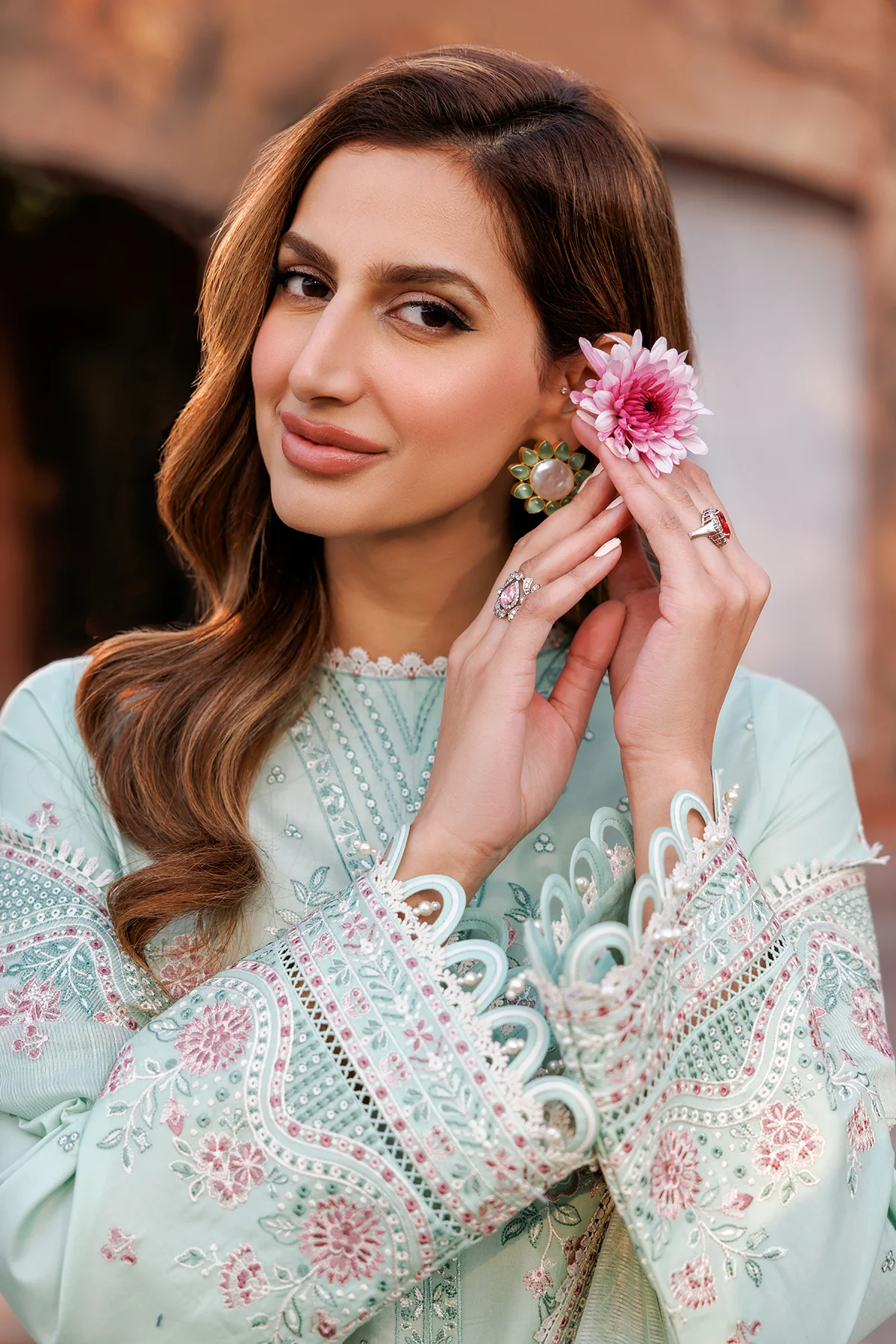 Kaavish Festive Lawn by Farasha | WHISPER MINT - Image 4