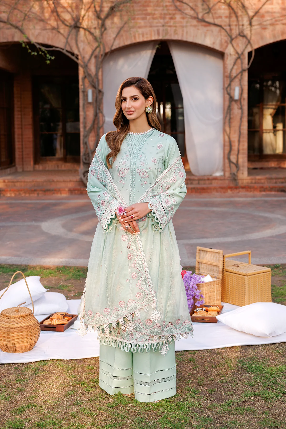 Kaavish Festive Lawn by Farasha | WHISPER MINT - Image 3