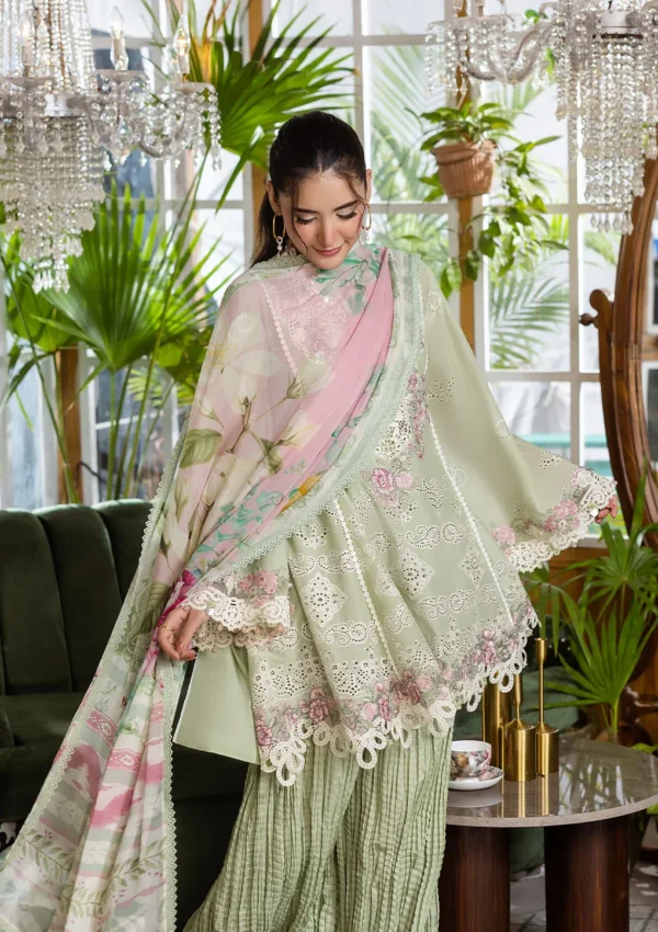 Elaf Chikankari  With Chiffon EEC-5B Matcha
