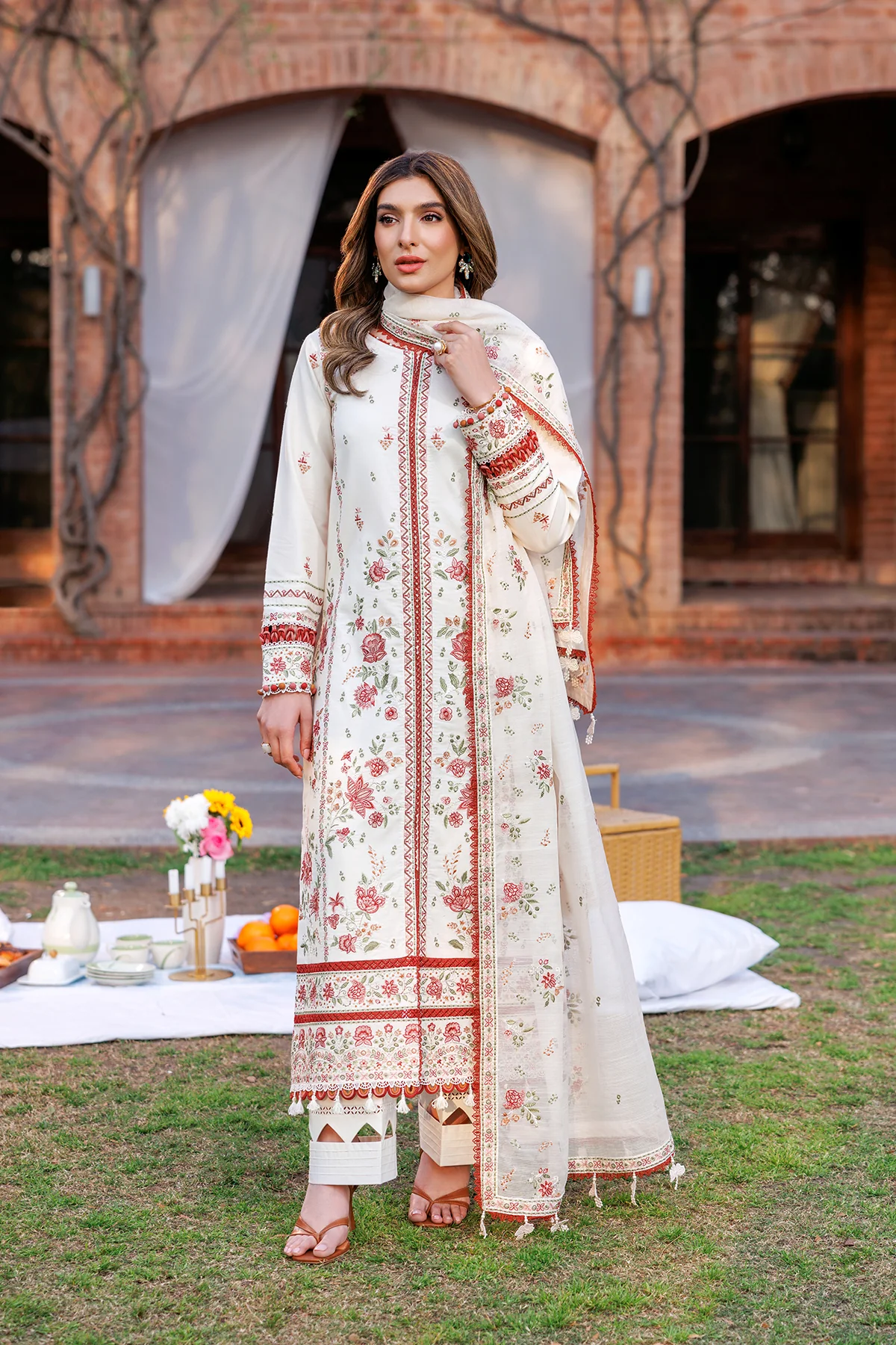 Kaavish Festive Lawn by Farasha | SURREAL WHITE - Image 5