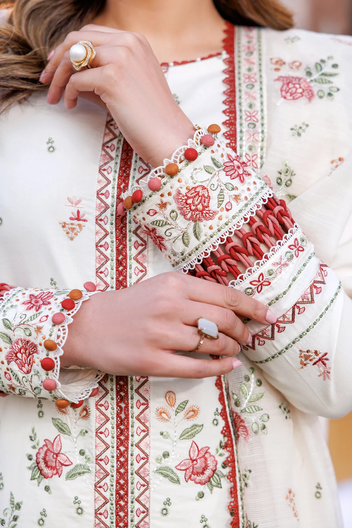 Kaavish Festive Lawn by Farasha | SURREAL WHITE - Image 4