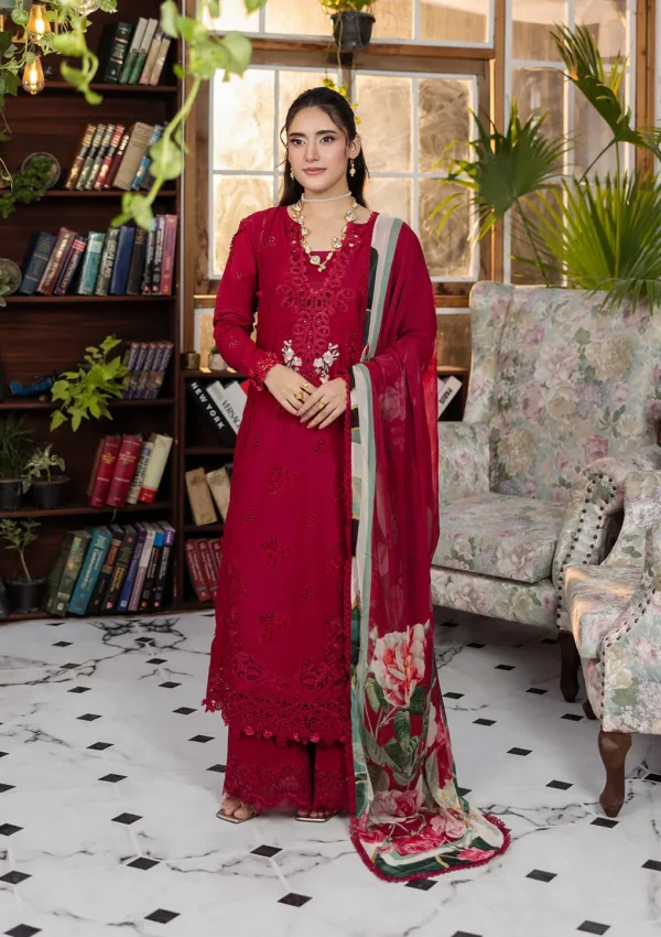 Elaf Chikankari  With Chiffon EEC-4A Rubelet