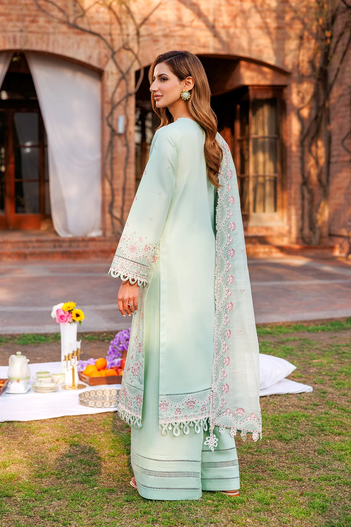 Kaavish Festive Lawn by Farasha | WHISPER MINT - Image 2