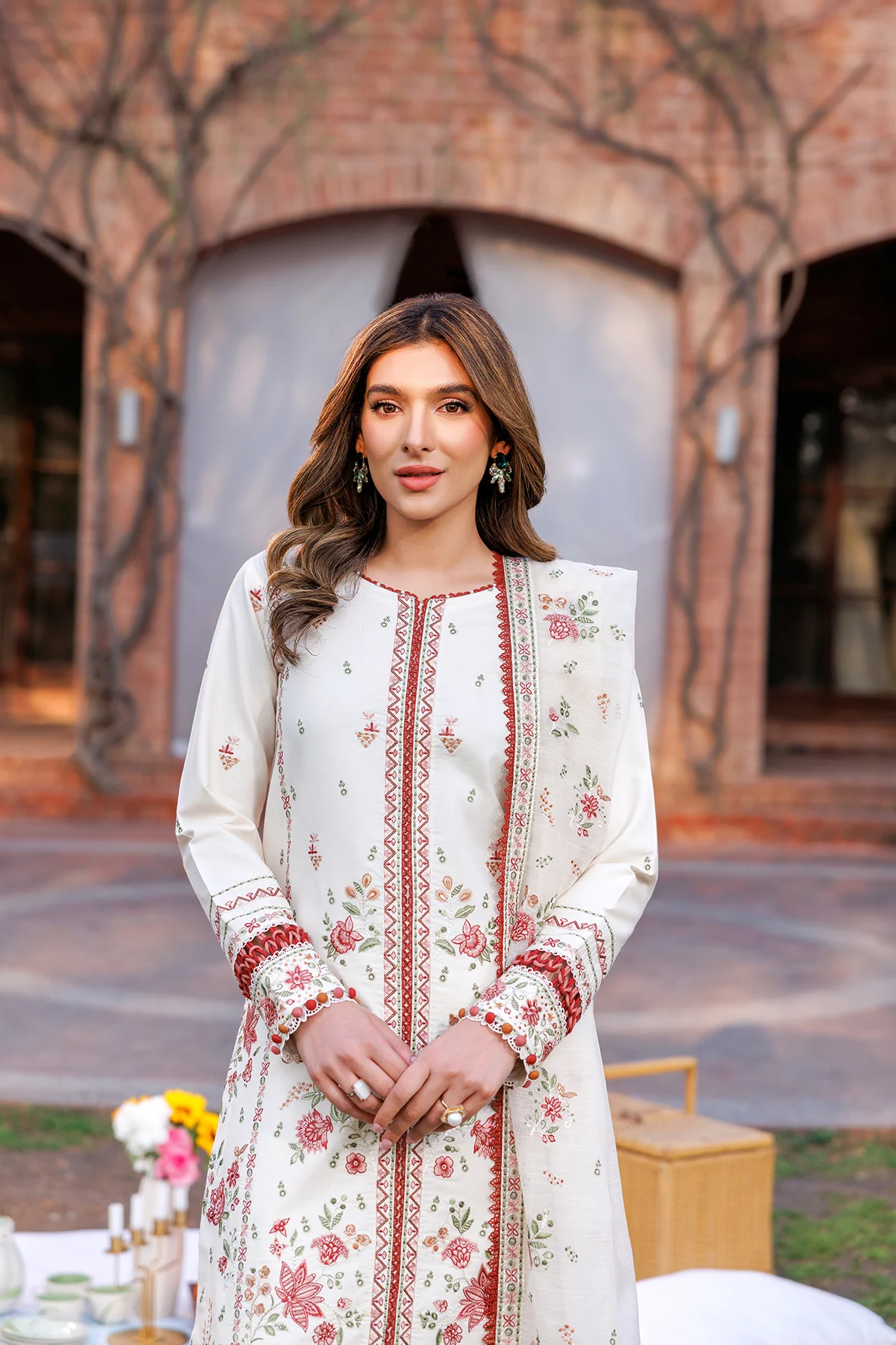 Kaavish Festive Lawn by Farasha | SURREAL WHITE - Image 3