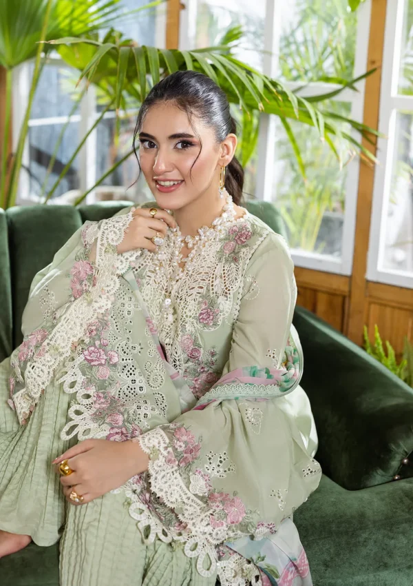 Alternative view of Elaf Chikankari  With Chiffon EEC-5B Matcha