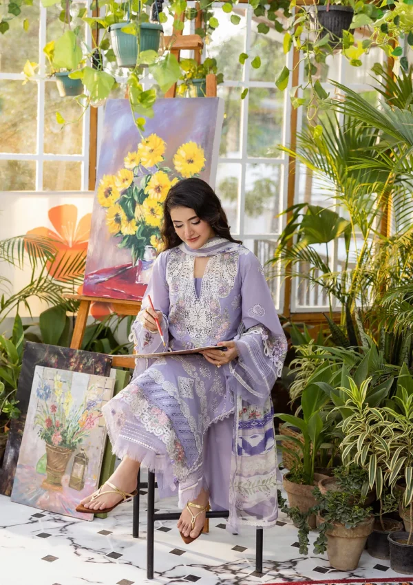 Alternative view of Elaf Chikankari  With Chiffon EEC-5A Lavender Love