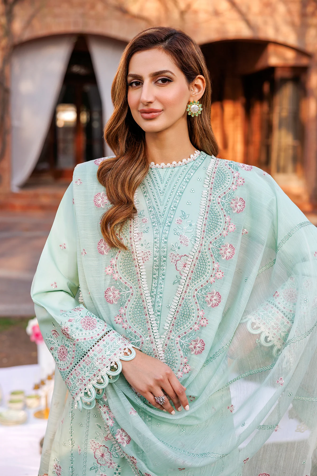 Kaavish Festive Lawn by Farasha | WHISPER MINT - Image 5