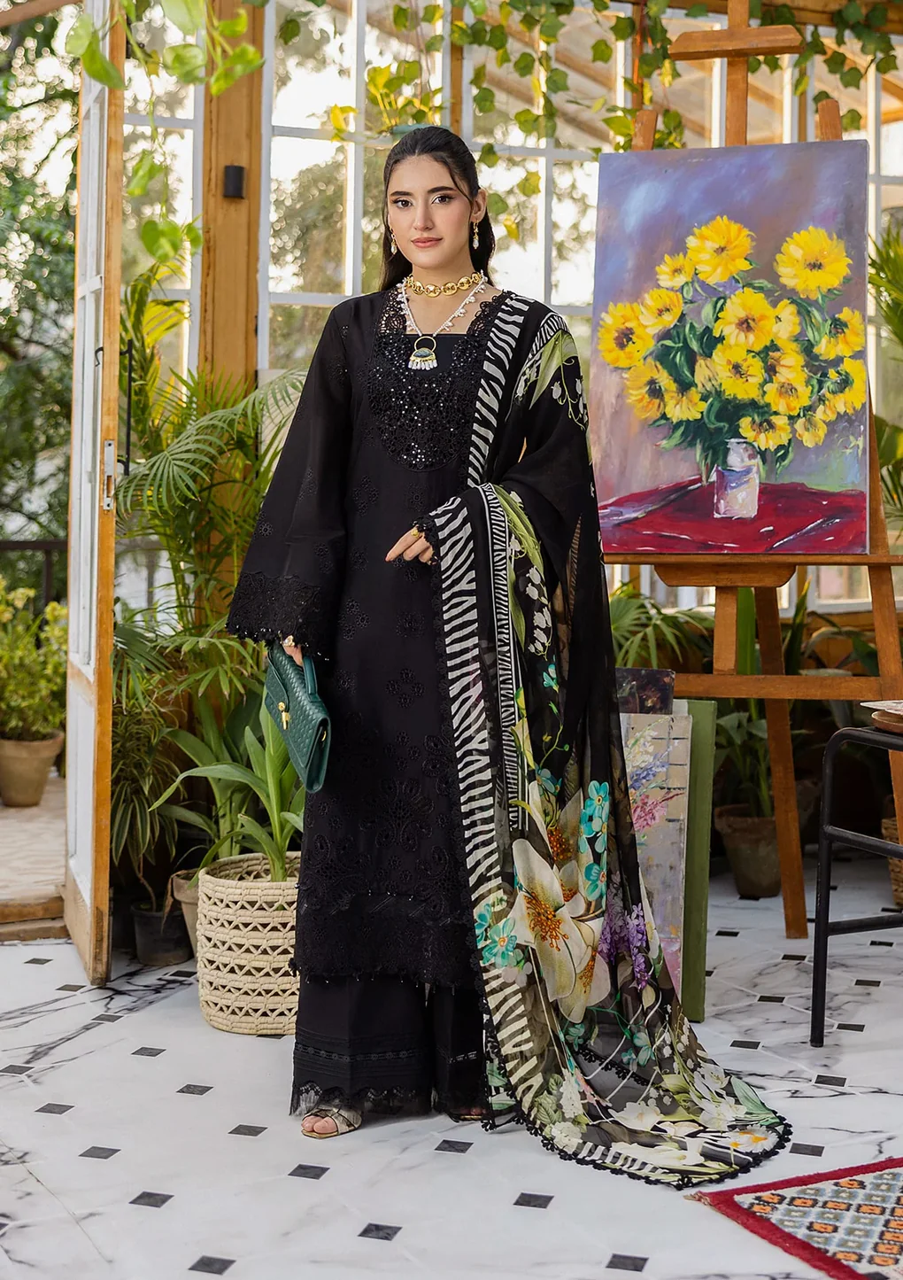 Elaf Chikankari With Chiffon EEC-2A Queen Of Dusk