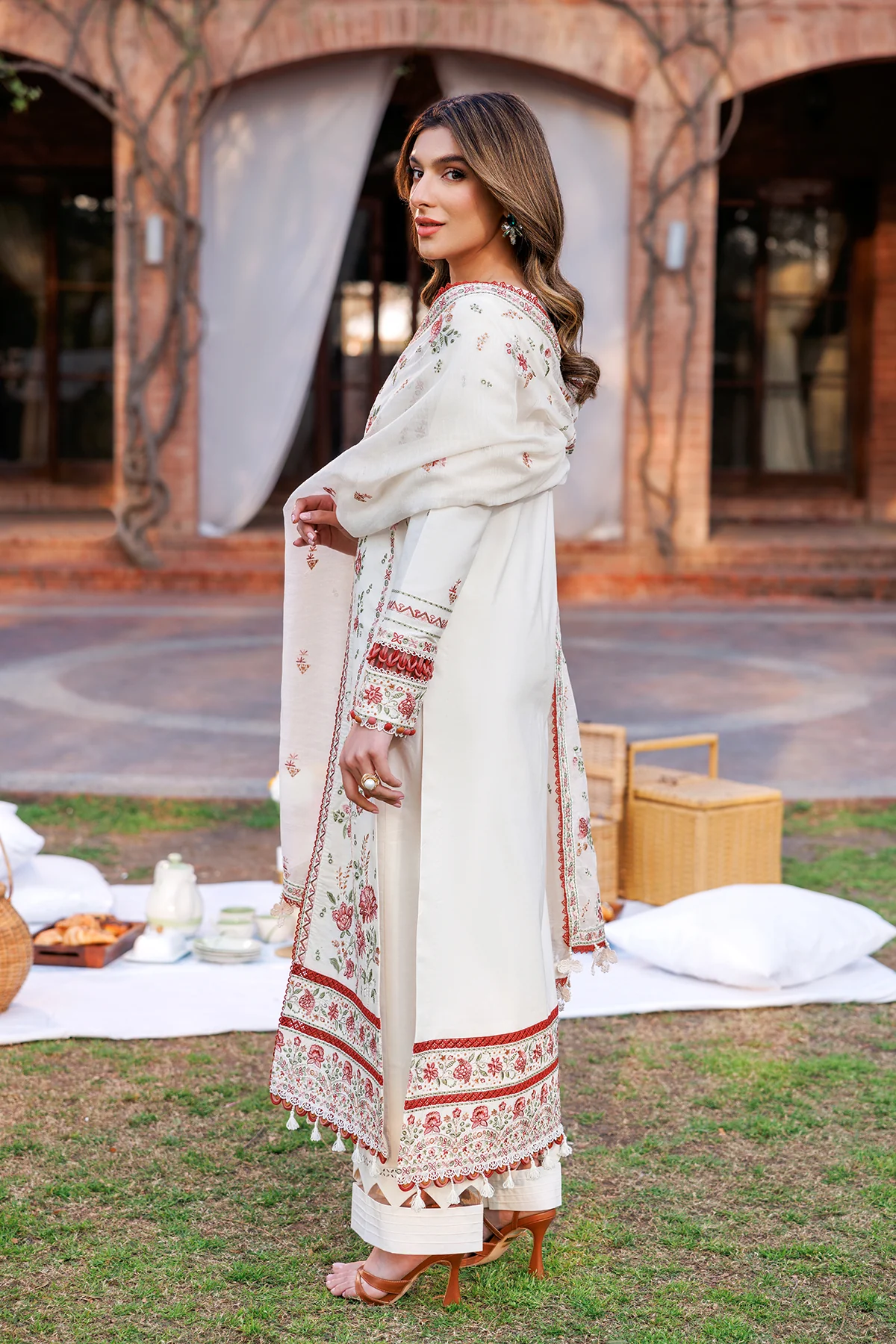 Kaavish Festive Lawn by Farasha | SURREAL WHITE - Image 2