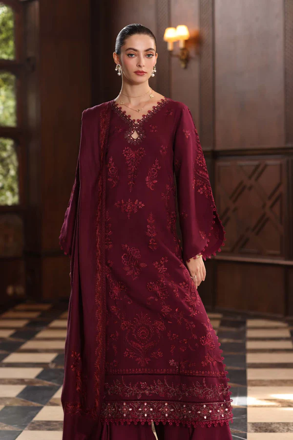 Noor Winter Pashmina Shawls'25 | Saadi Aasad || Royal Claret - Image 4